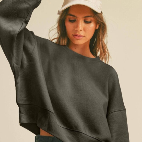 Tops - Charcoal Gray Cropped Oversized Sweatshirt – Casual Pullover